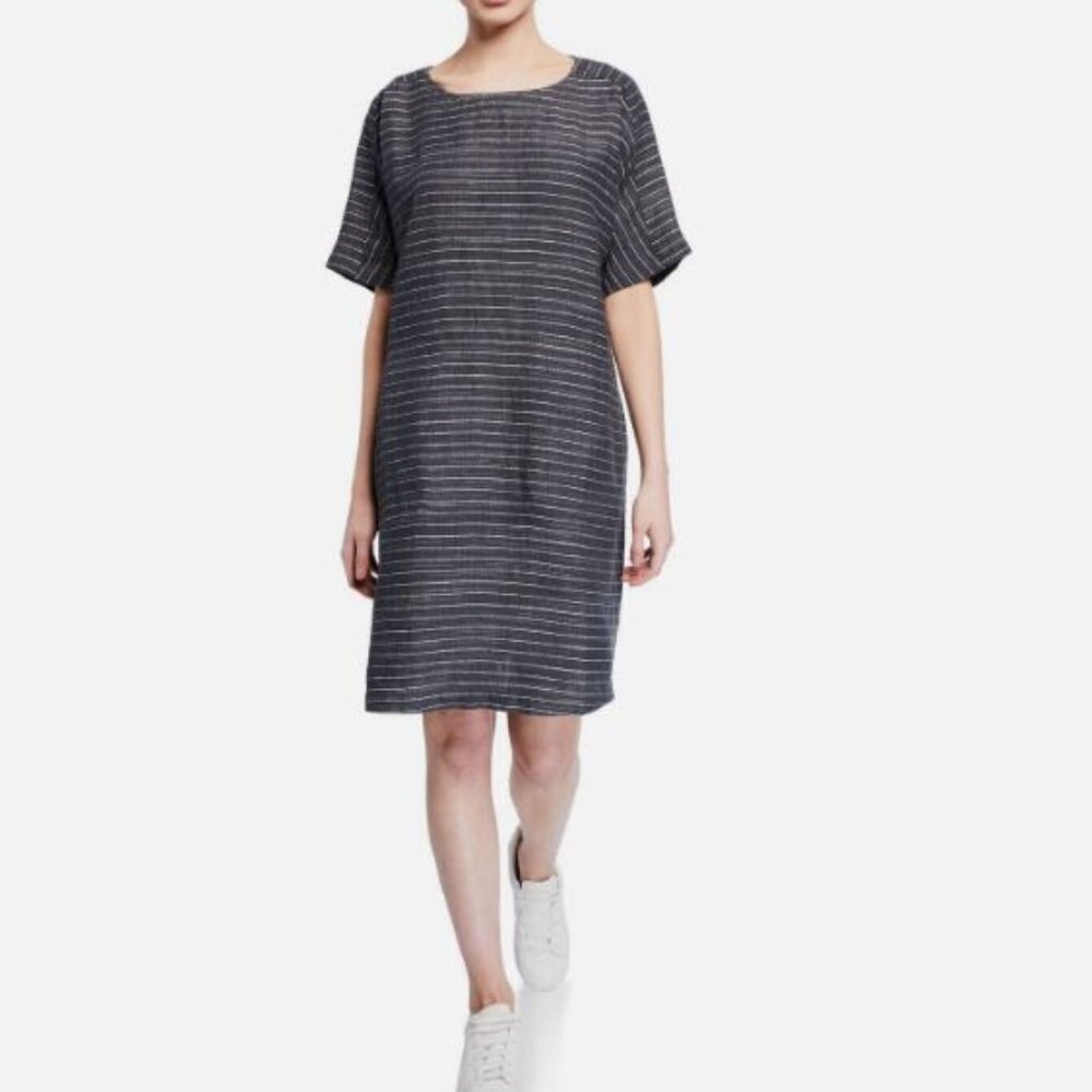 Eileen Fisher Organic Linen Scoop Neck Tunic Dress with Pockets PP/PTP